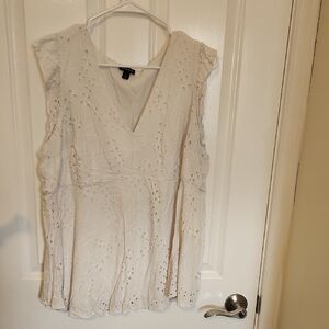 Torrid White Size 2 Eyelet V-Neck Blouse